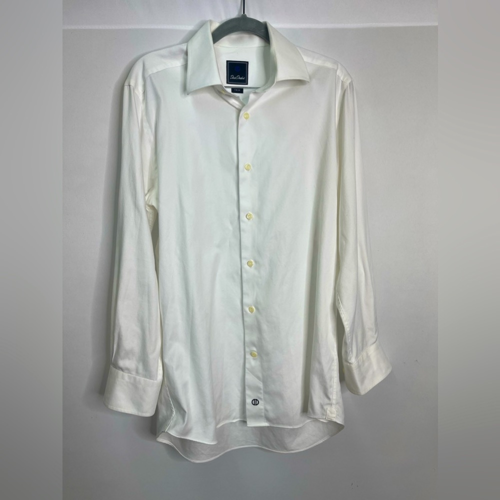 David Donahue Trim Fit Long Sleeve White Collared Shirt